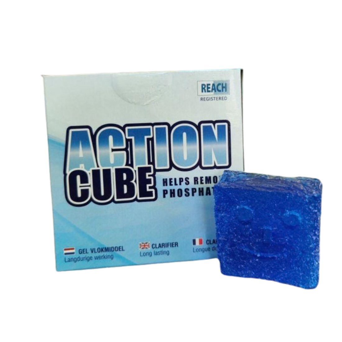 Action cube naast de verpakking